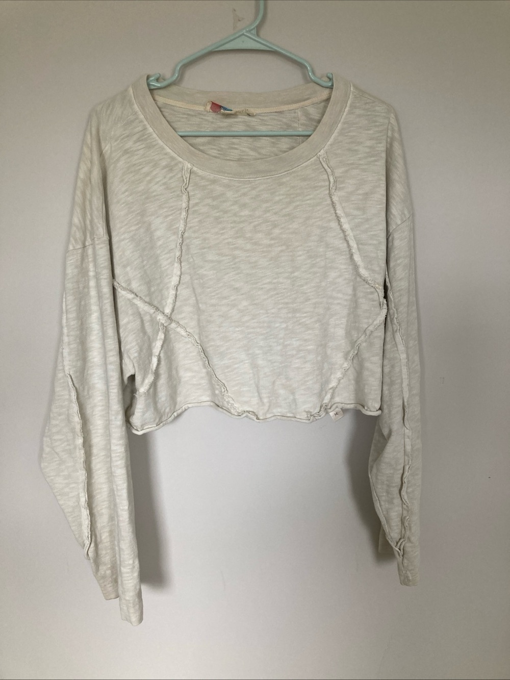 Free People Beach Women's Outseam Oversized Pullover Crop Top Oatmeal Size L